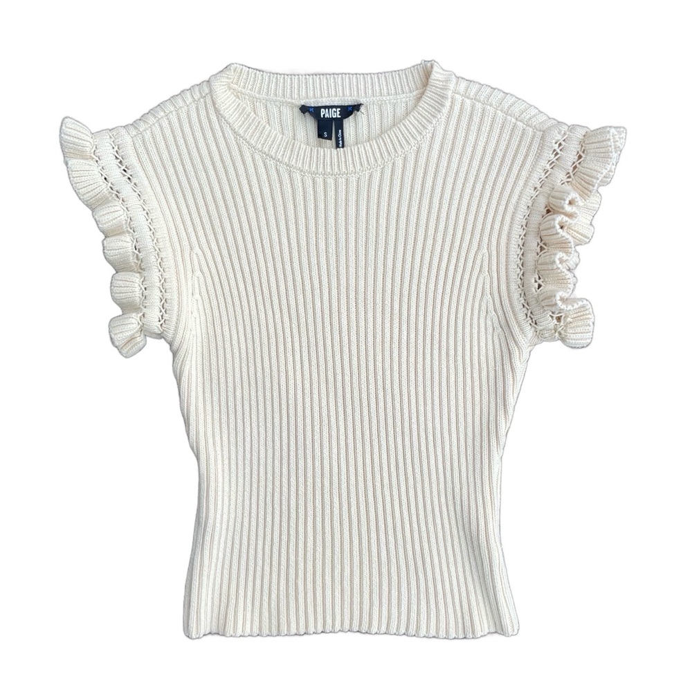 PAIGE Cream Chunky Knit Flutter Sleeve Sweater Top Small